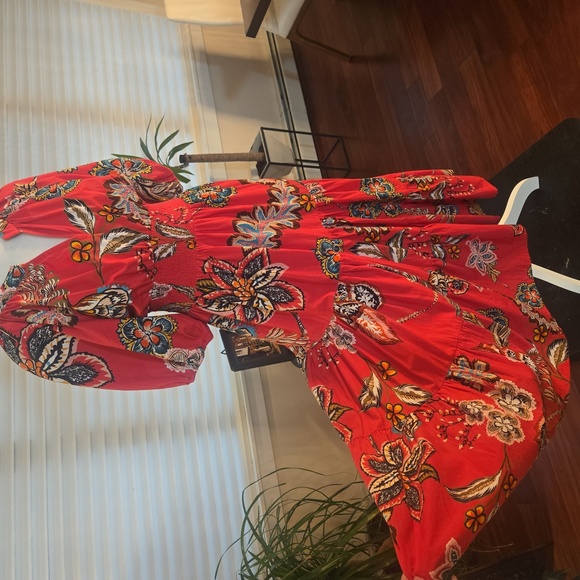 Anthropolgie x Conditions Apply Puff Sleeve Smocked Tropical Ruffle Maxi Dress 4 - Picture 7 of 11